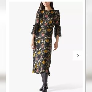 LK Bennett Black Silk Midi Floral Dress